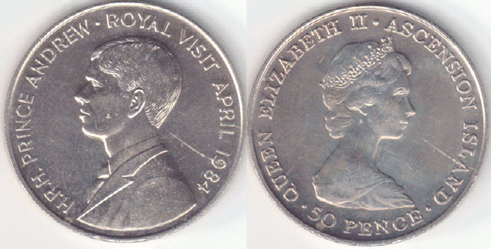 1984 Ascension Island 50 Pence (Royal Visit) Unc A004090